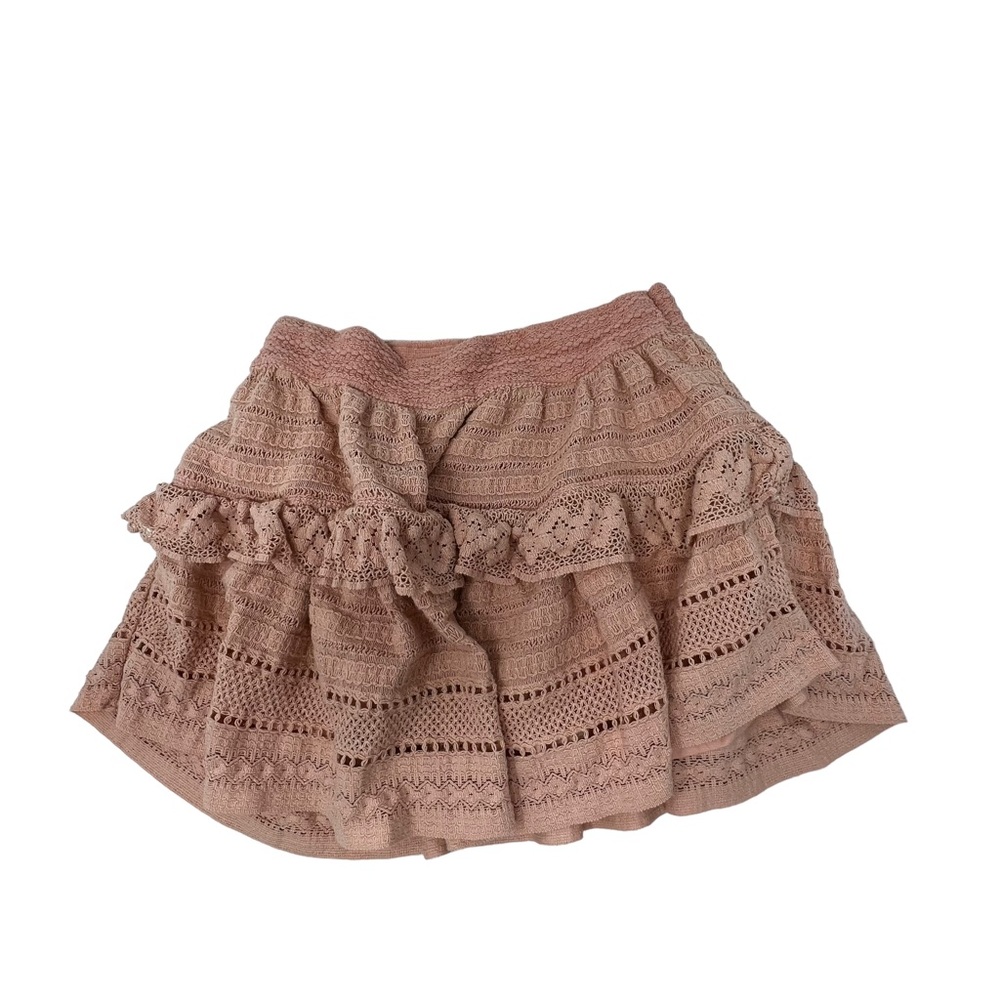 Aerie Peachy Pink Ruffle Crochet Lace Elastic Waist Mini Skater Skirt Medium